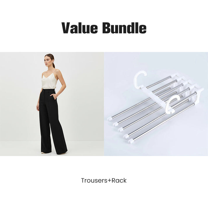 Women's High-Waist Wide-Leg Solid Color Trousers