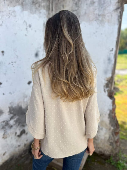 🔥 Round Neck Embroidered Large Cuffs Casual Shirt