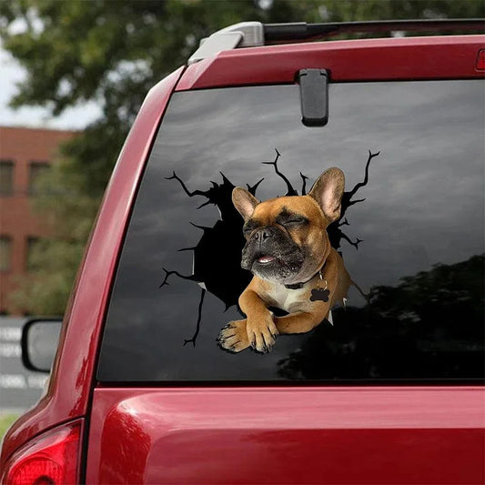 Pegatina para coche con grieta de Bulldog Francés, pegatina para inodoro, pegatina para nevera (31)