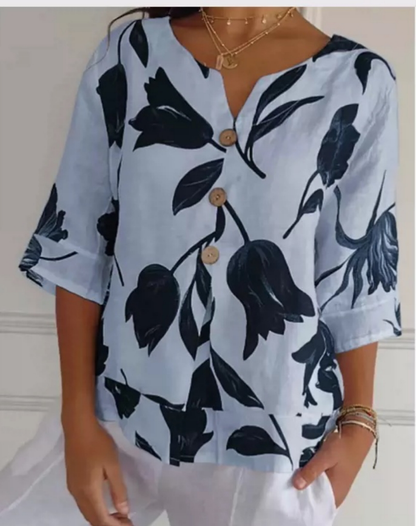 Printed V-neck Tunic Top