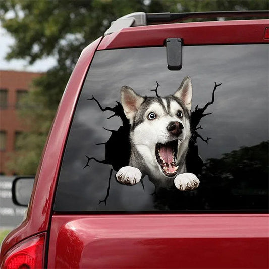 Siberian Husky Crack Car Sticker, Toilet Sticker, Fridge Sticker 26