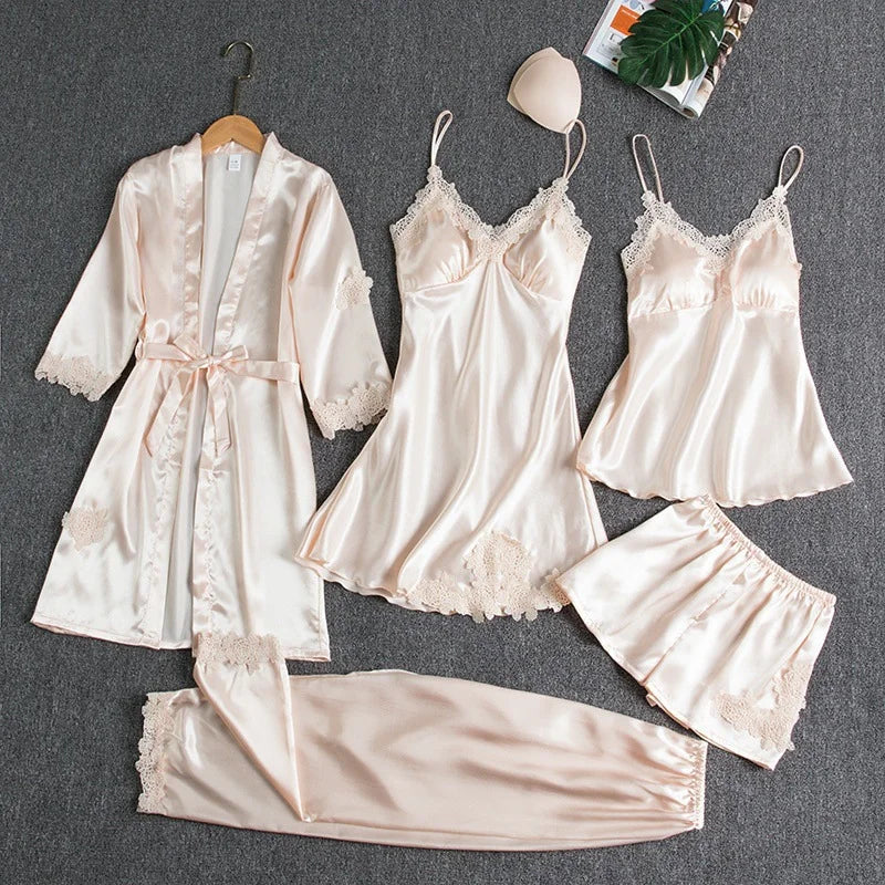 Silk 5 Piece Pajama Set (Buy 2 Free Shipping)