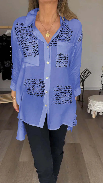 Camisa con solapa de moda con estampado de letras (compre 2 envío gratis)