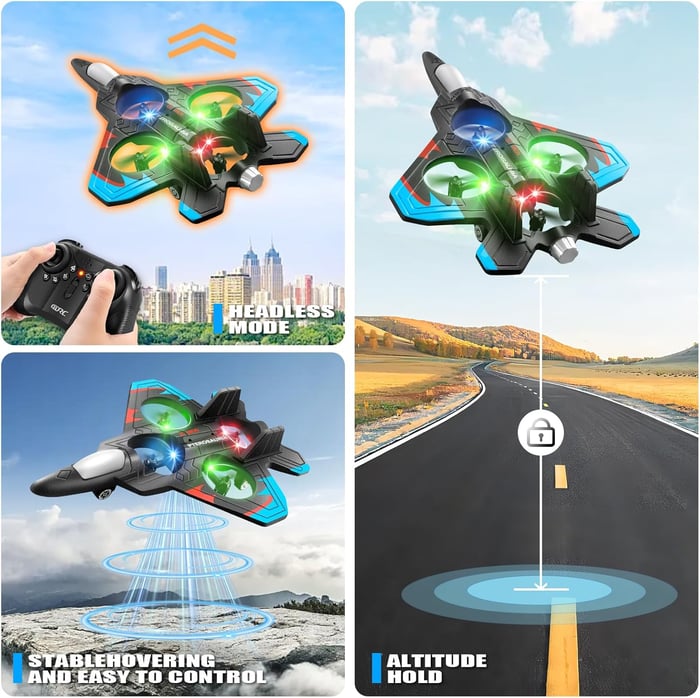✈️Stunt RC Fighter! 360° Rolling + Vertical Takeoff/Landing, 3 Speed Modes + Colorful LED, Create New Flying Fun～