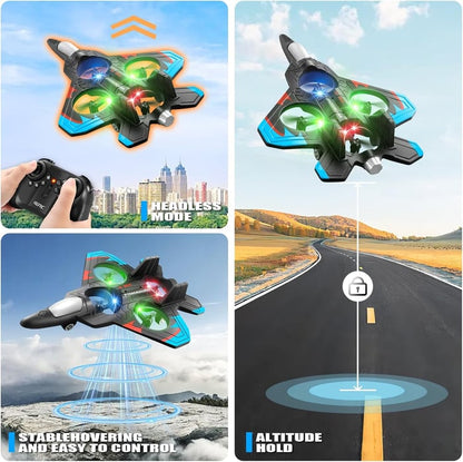 ✈️Stunt RC Fighter! 360° Rolling + Vertical Takeoff/Landing, 3 Speed Modes + Colorful LED, Create New Flying Fun～