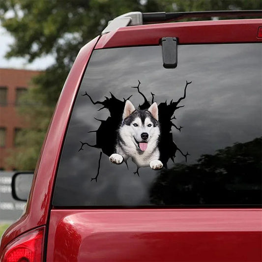 Siberian Husky Crack Car Sticker, Toilet Sticker, Fridge Sticker 33