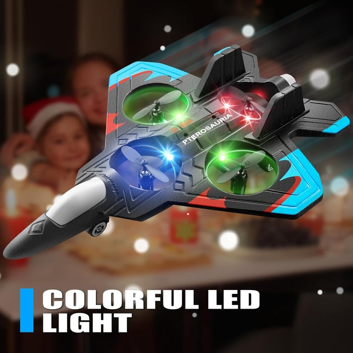 ✈️Stunt RC Fighter! 360° Rolling + Vertical Takeoff/Landing, 3 Speed Modes + Colorful LED, Create New Flying Fun～