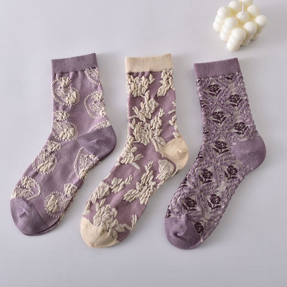 Sale 50%OFF-5 Pairs Women's Purple Vintage Floral Cotton Socks