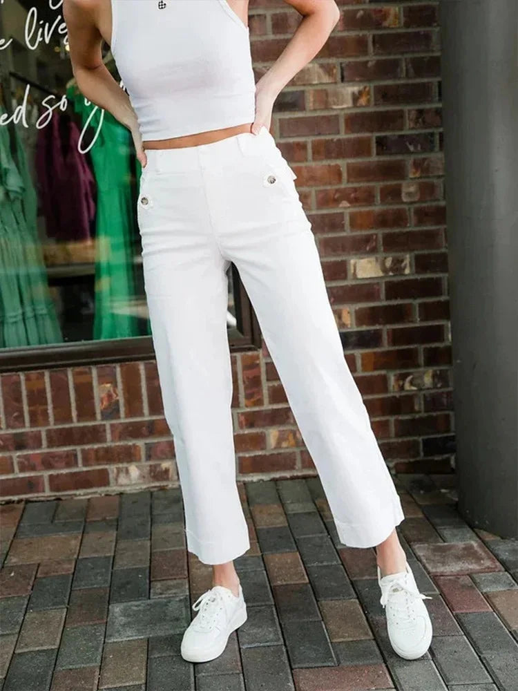 Tummy Control Twill Cropped Wide Leg Pant(Buy 2 Free Shipping)