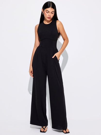 Mother's Day SALE 50%OFF -SOLID SLEEVELESS WIDE LEG JUMPSUIT