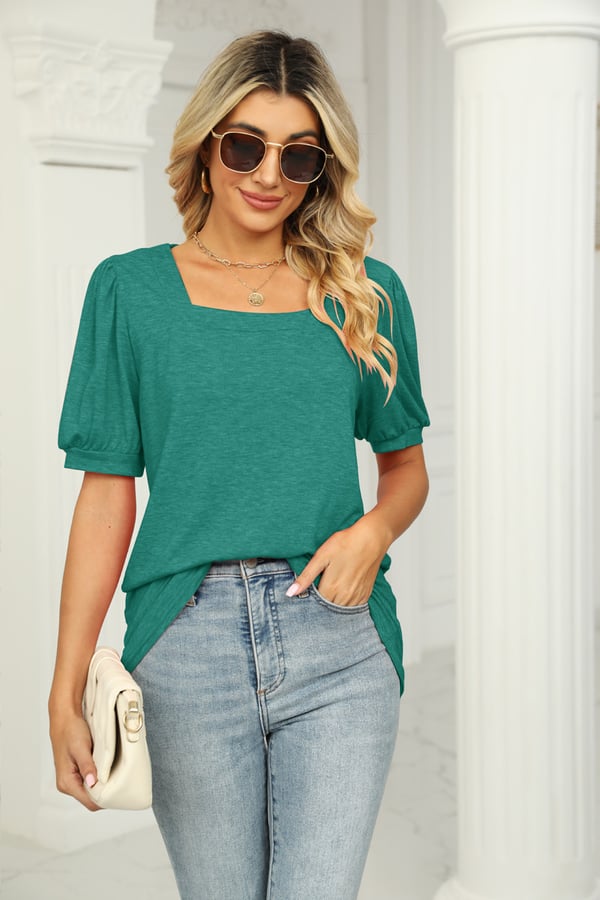 💝Square Neck T-shirt with Puff Sleeves