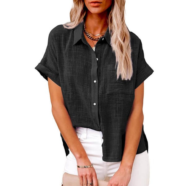 Solid color linen casual loose shirt short