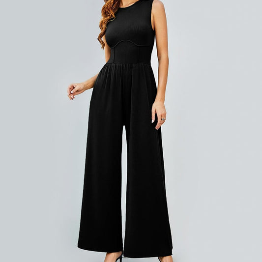 Solid Color Vest High Waist Wide Leg Jumpsuit