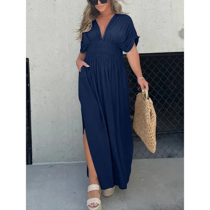 SLIT V-NECK EFFORTLESS MAXI LONG DRESS (BUY 2 FREE SHIPPING)