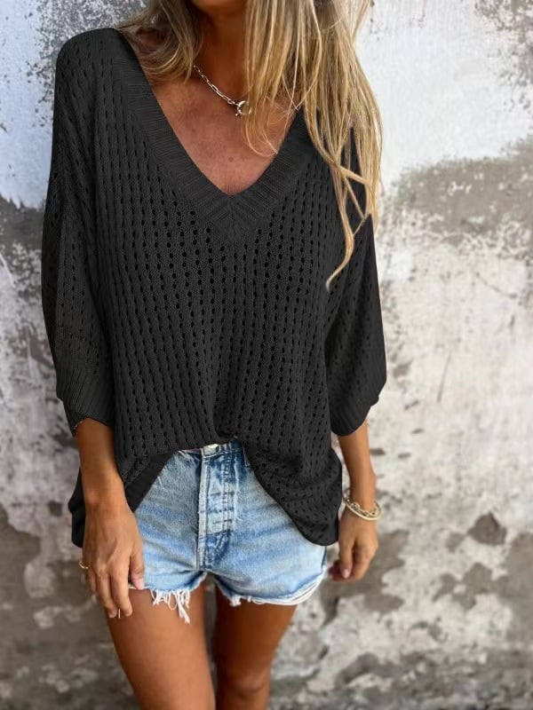 V-neck Hollow Knitted Top (Buy 2 Free Shipping)