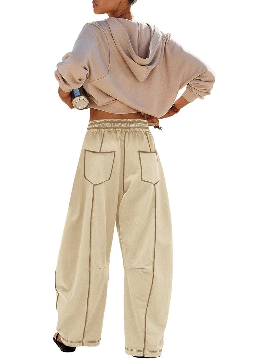Womens Baggy Barrel Pants Wide Leg Lounge Drawstring Sweatpants with Pockets👖