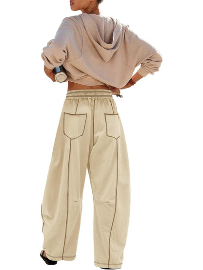 Womens Baggy Barrel Pants Wide Leg Lounge Drawstring Sweatpants with Pockets👖