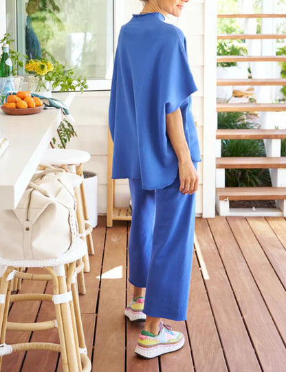 2024 NEW WOMEN'S 3/4 BATWING SLEEVE CAPELET WIDE LEG PANTS SET