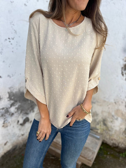 Dot Round Neck Half Sleeve Blouse