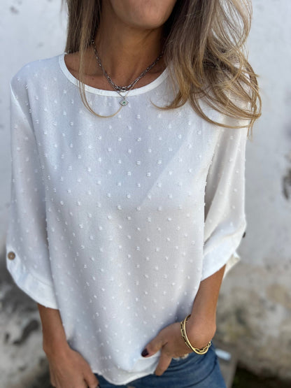 Dot Round Neck Half Sleeve Blouse