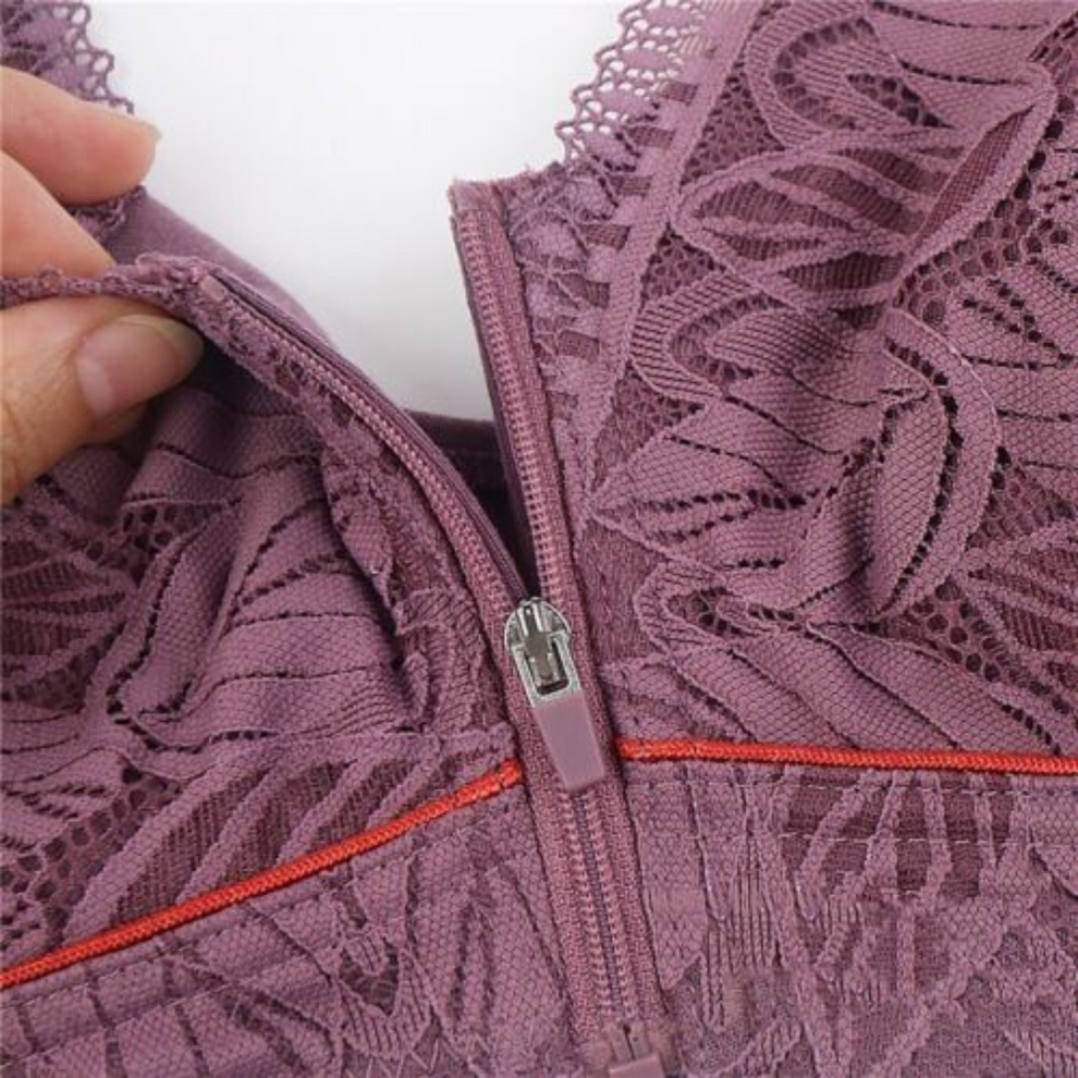 BUY 1 GET 2 FREE(Please add 3 pcs to cart)-Leaf Lace Bra Wireless Front Zipper Bra Large Size For Women