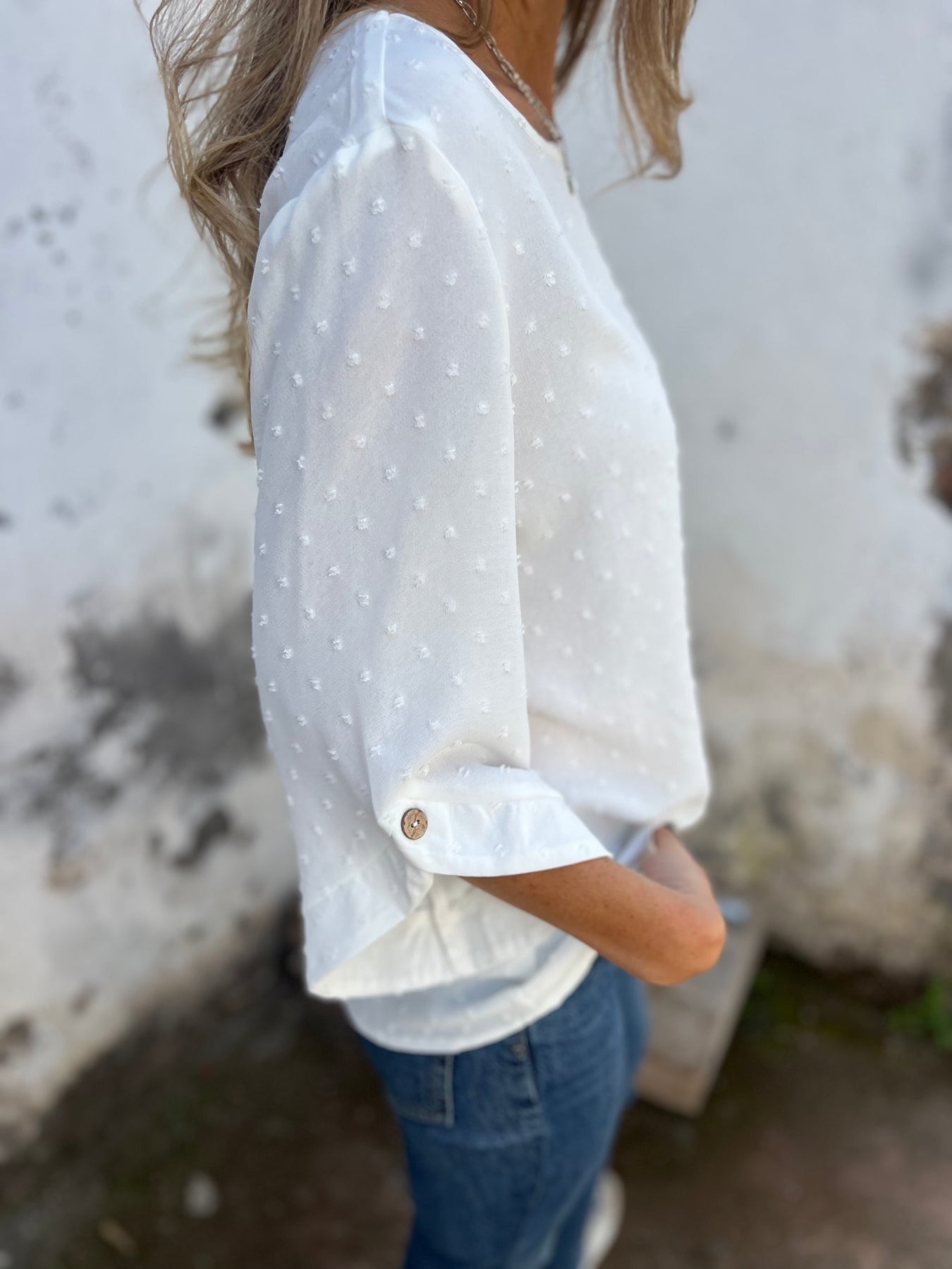 Dot Round Neck Half Sleeve Blouse