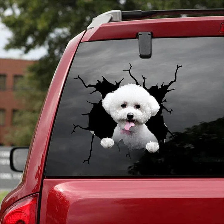 Bichon Frise Crack Car Sticker, Toilet Sticker, Fridge Sticker 5