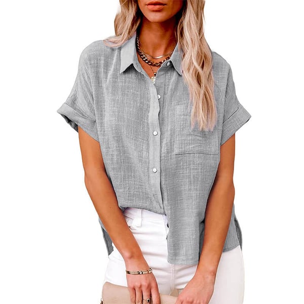 Solid color linen casual loose shirt short