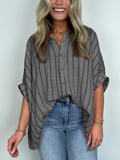 2024 POPULAR OVERSIZED STRIPED BUTTON DOWN TOP SHIRT JACKET