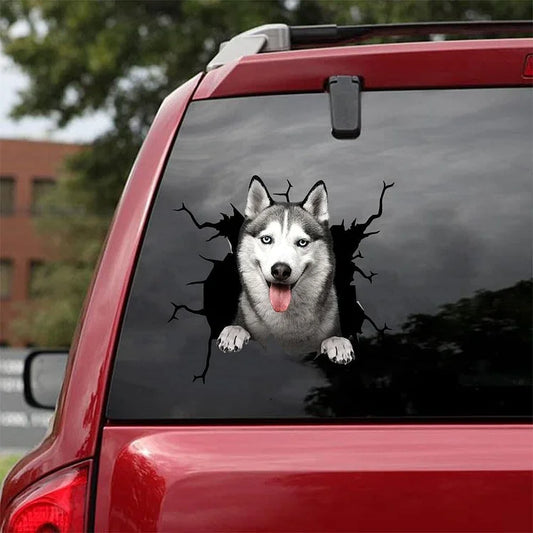 Siberian Husky Crack Car Sticker, Toilet Sticker, Fridge Sticker 4