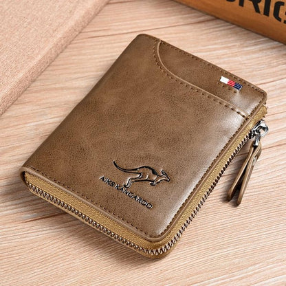 (🎁2024-Gran oferta navideña🎁) Cartera para hombre con cremallera, monedero de cuero genuino (PROTECCIÓN RFID)