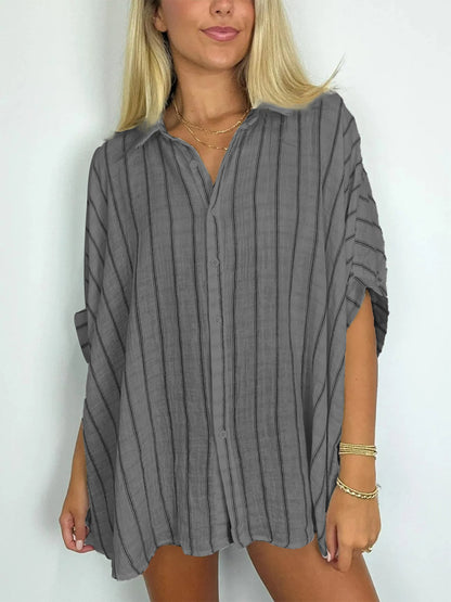 2024 POPULAR OVERSIZED STRIPED BUTTON DOWN TOP SHIRT JACKET