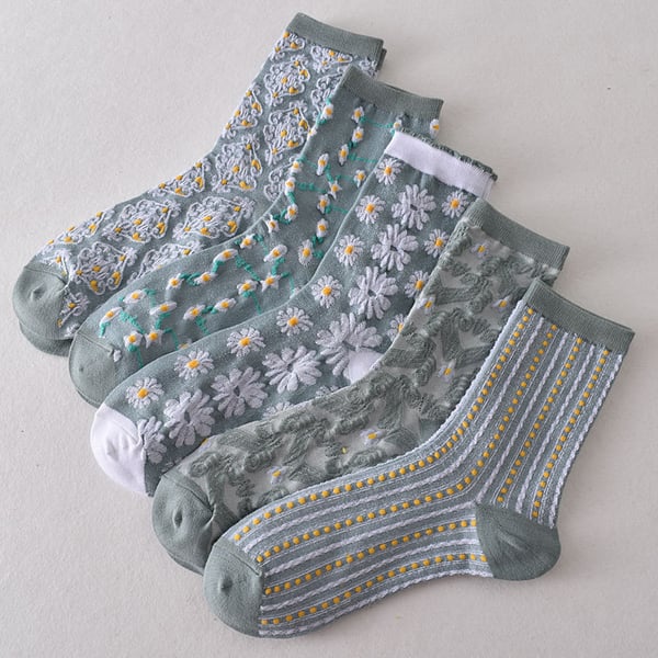 Sale 50%OFF-5 Pairs Women's Blue Elegant Embossed Floral Cotton Socks