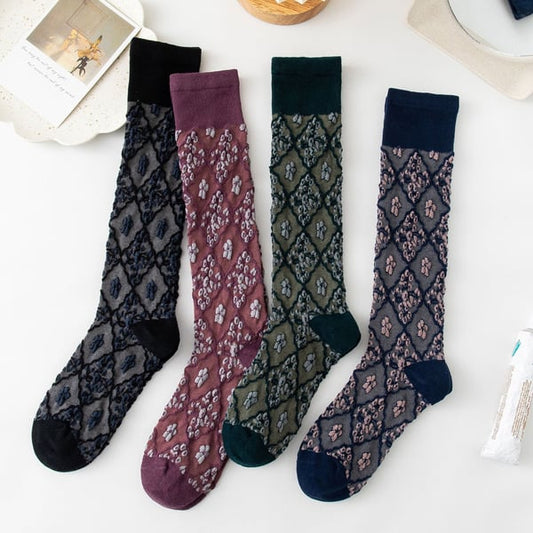 Sale 50%OFF-4 Pairs Womens Floral Long Cotton Socks