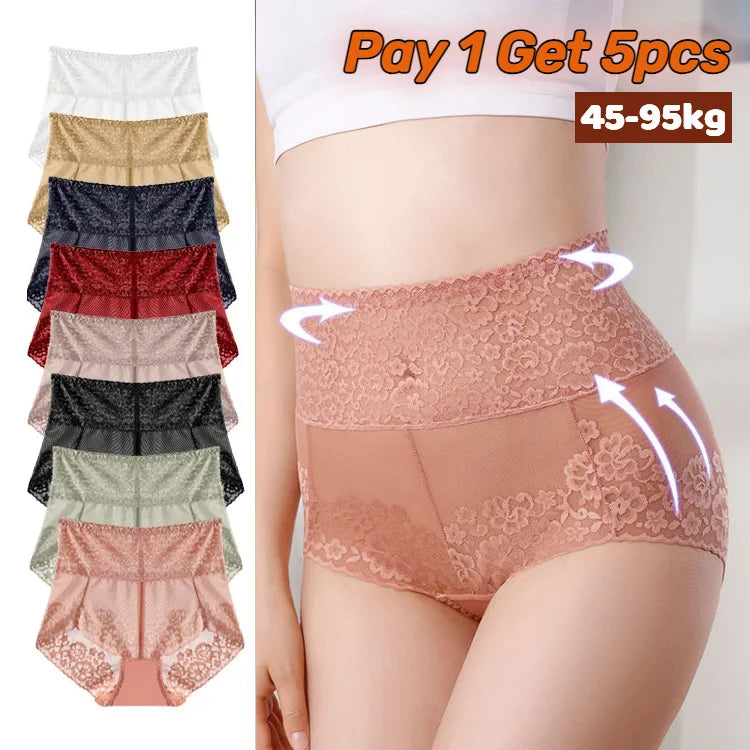 【PAYEZ 1 OBTENEZ 5PCS】 CULOTTES SEXY EN DENTELLE TAILLE HAUTE 