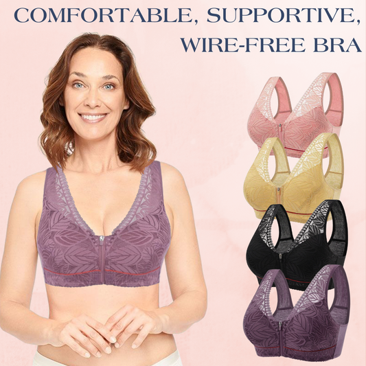 BUY 1 GET 2 FREE(Please add 3 pcs to cart)-Leaf Lace Bra Wireless Front Zipper Bra Large Size For Women