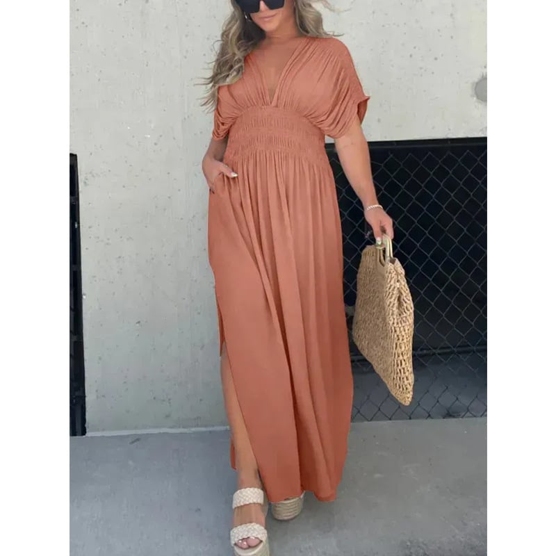 SLIT V-NECK EFFORTLESS MAXI LONG DRESS (BUY 2 FREE SHIPPING)