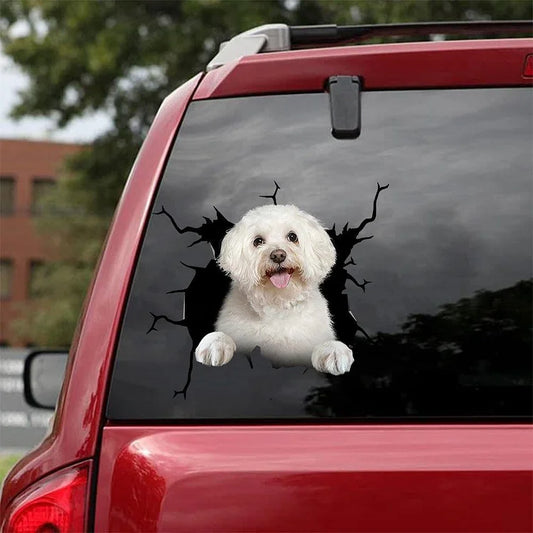 Bichon Frise Crack Car Sticker, Toilet Sticker, Fridge Sticker 1