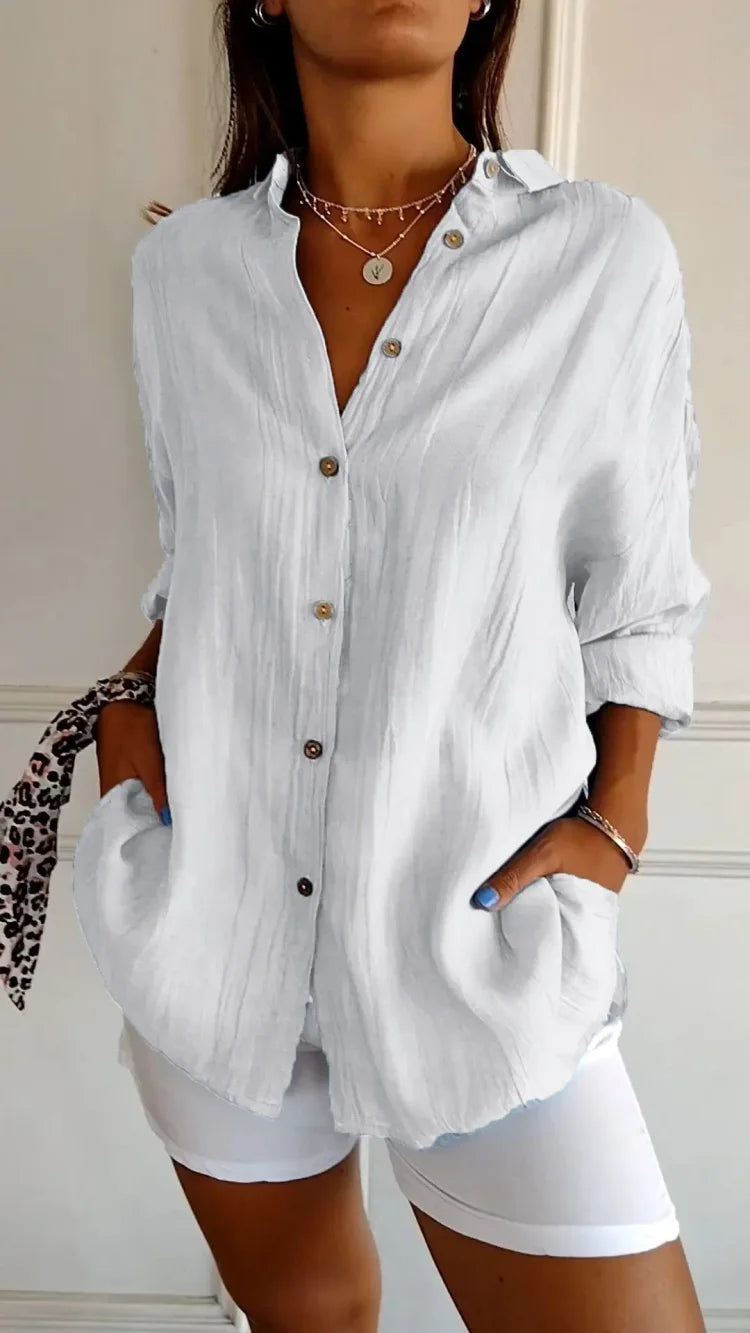 Up to 70% OFF 🌷Classic Pleated Textured Single-Breasted Lapel Shirt for Women 🔥 (Buy 2 Free Shipping)