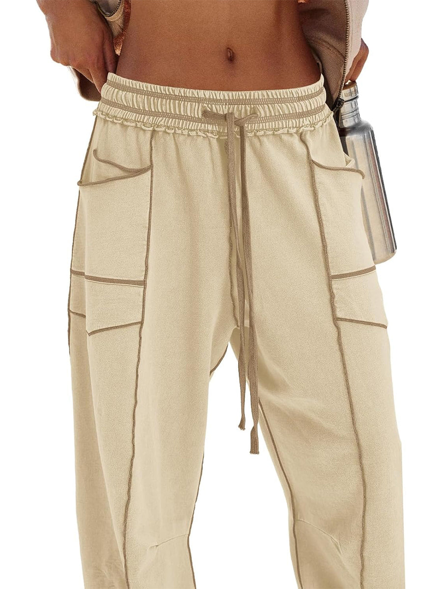 Womens Baggy Barrel Pants Wide Leg Lounge Drawstring Sweatpants with Pockets👖