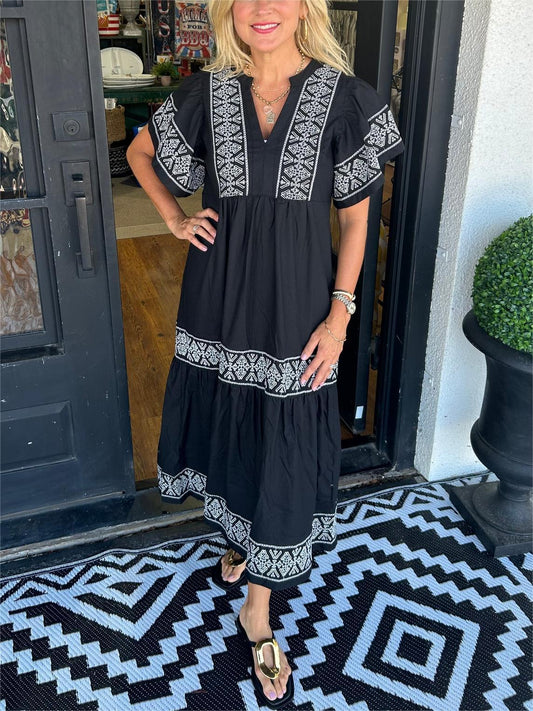 WOMEN'S V-NECK BOHO MAXI DRESS (BUY 2 FREE SHIPPING)