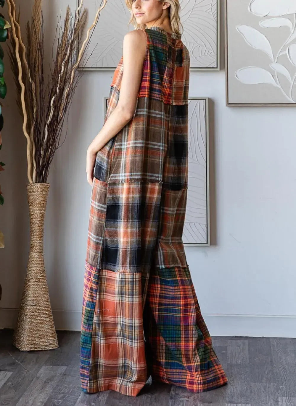 2025 New Year Sale 50% OFF-Extra Wide Leg Plaid Button Jumpsuit