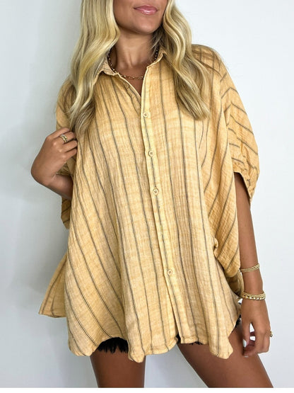 2024 POPULAR OVERSIZED STRIPED BUTTON DOWN TOP SHIRT JACKET