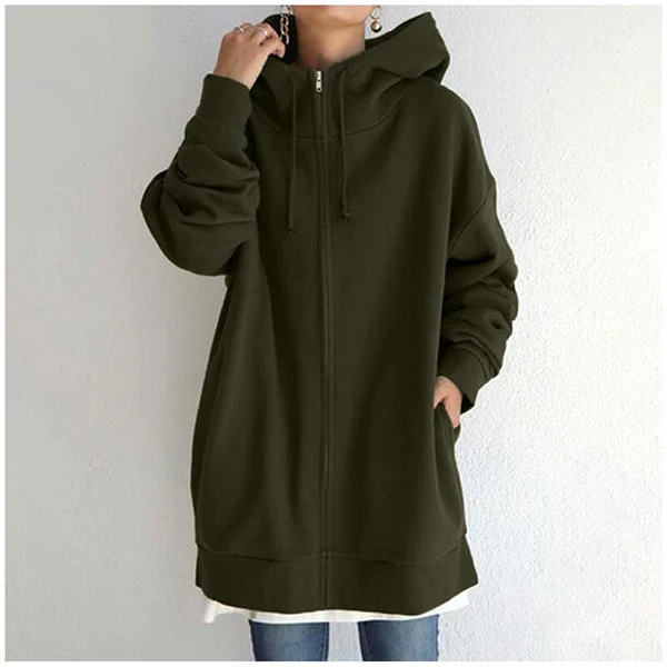 Women's Autumn/Winter Sweater Zipper Hooded Long Plus Sweater