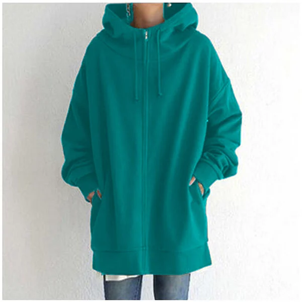 Women's Autumn/Winter Sweater Zipper Hooded Long Plus Sweater