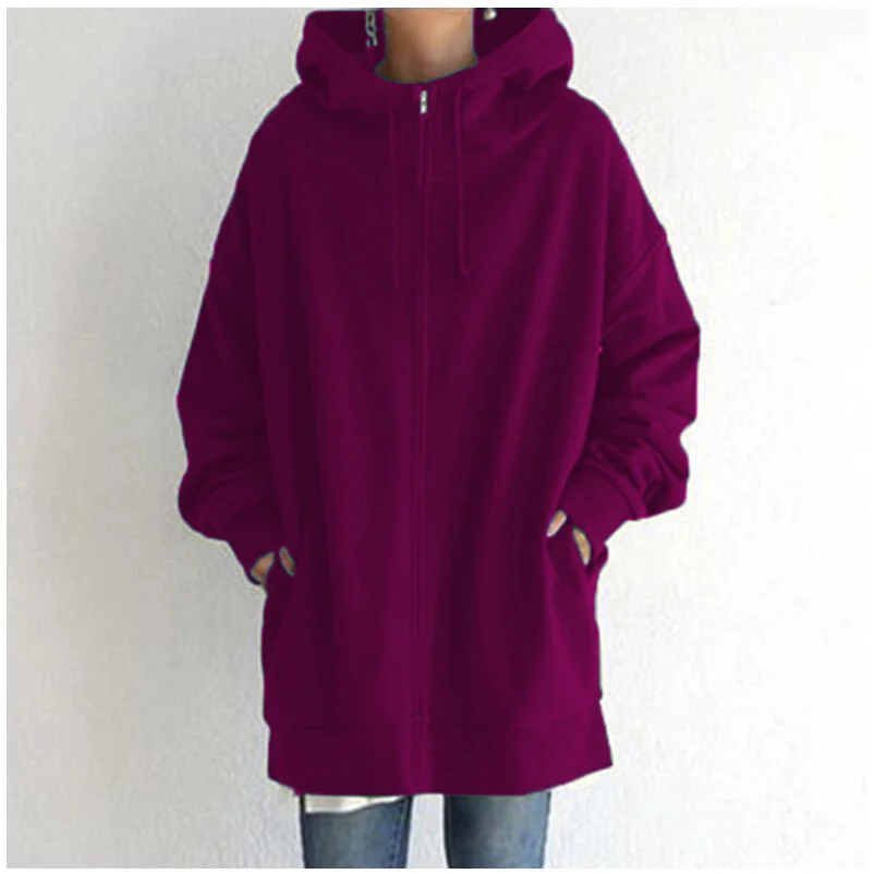 Women's Autumn/Winter Sweater Zipper Hooded Long Plus Sweater