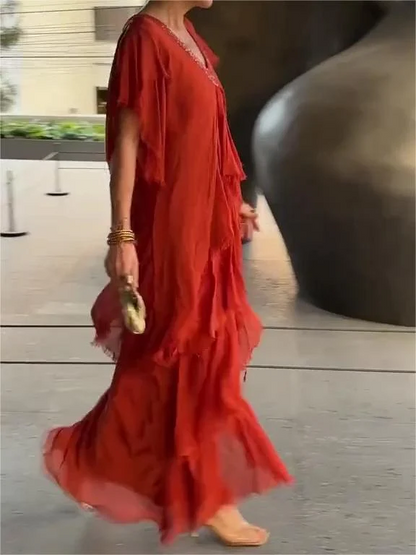 Last Day Promotion🔥Elegant V-neck Maxi Dress(BUY 2 FREE SHIPPING）