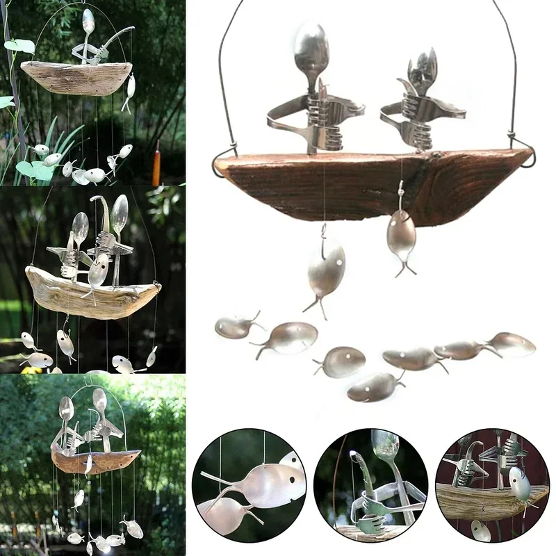 Last day 80% off❤️Handmade Fisherman Man Spoon Fish Sculpture Wind Chime