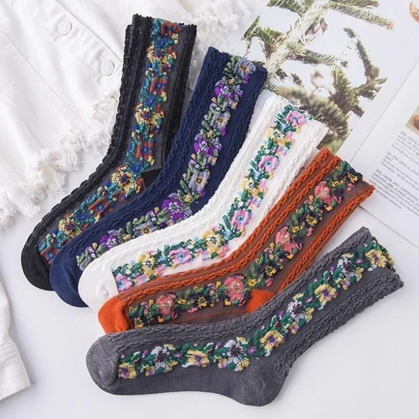 Hot Sale-Vintage Embroidered Floral Socks