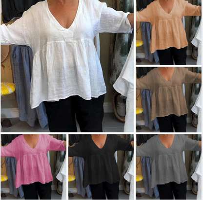 🔥HOT SALE-70% OFF🔥Women's V-neck Casual Top Solid Color Mid-sleeve Top 🔥Buy 2 Free Shipping🔥